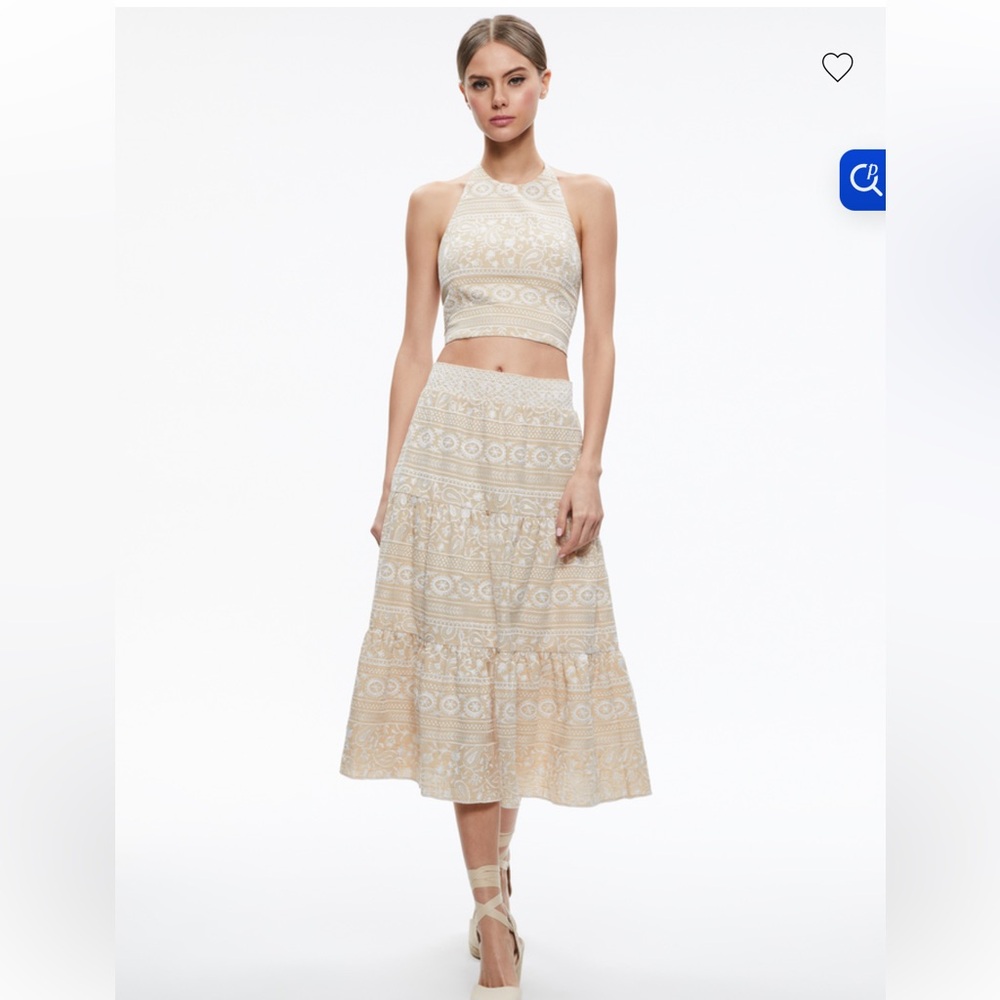 Alice Olivia Reise Tiered Embroidered Cotton Midi Skirt